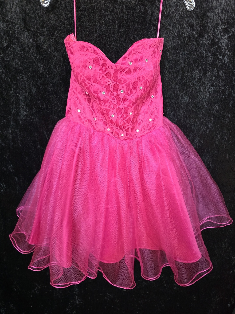Girls' Hot Pink Lace & Tulle Party Dress with Sequin Accents